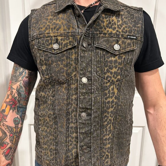 Lip Service Leopard Print Denim Vest Size Small - Picture 1 of 5
